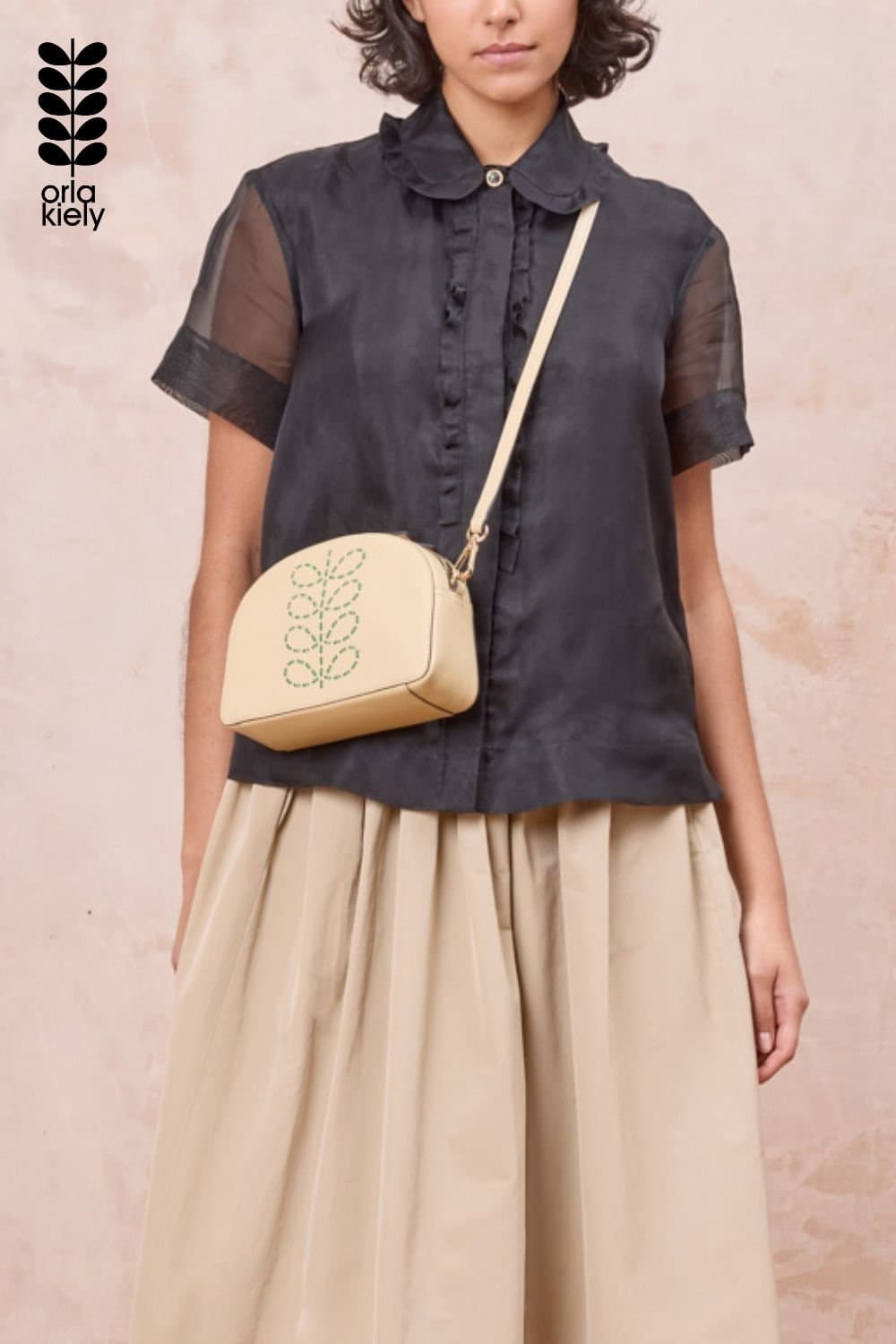 Orla Kiely Orla Kiely Beige Whipstitch Stem Cream Leather Crossbody