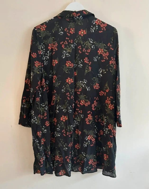 ZARA Woman Floral Chiffon Tunic Shirt Dress Top – Black Red