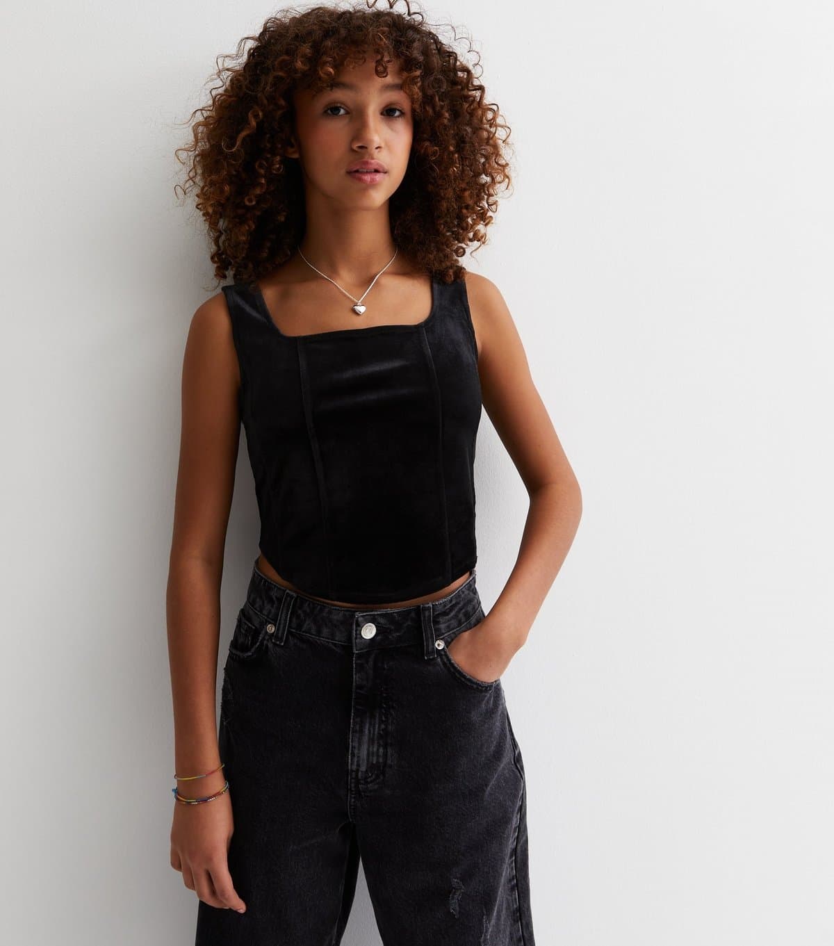 New Look Girls' Black Velvet Corset Vest School New Look
