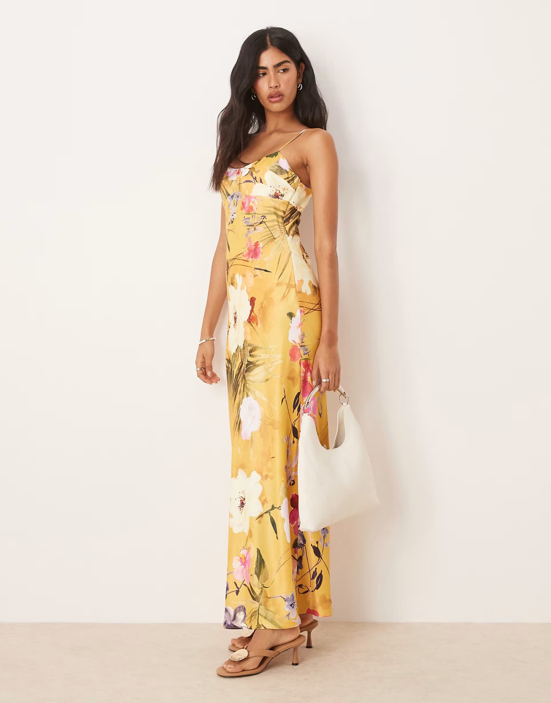ASOS ASOS DESING satin cami maxi dress with seamed bust detail in tropical floral