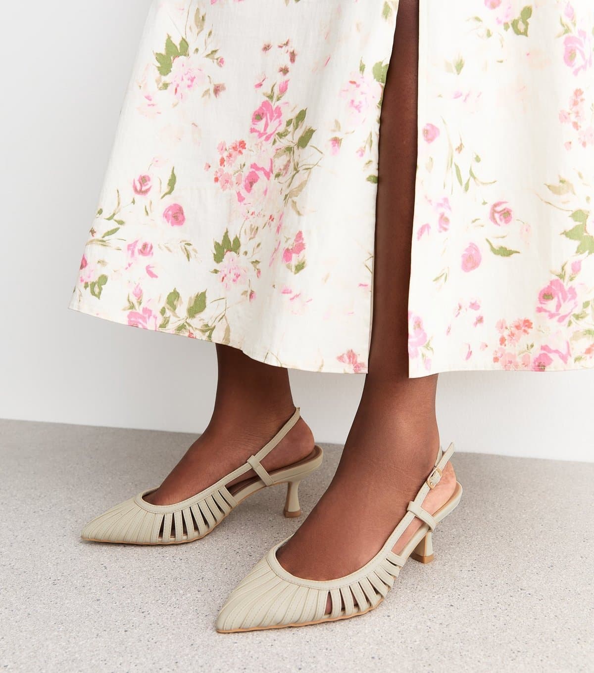 New Look Women's Wide Fit Off White Strap Detail Slingback Court Shoes Vegan New Look