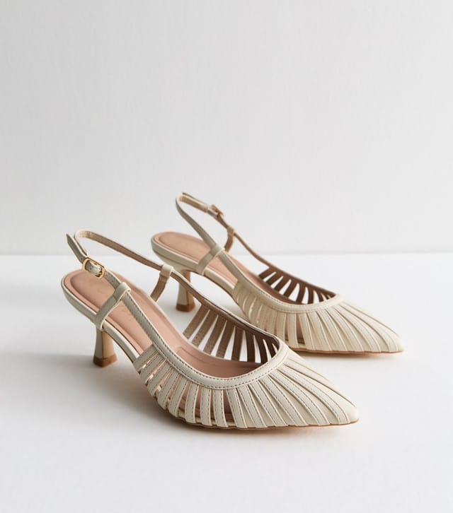 New Look Women's Wide Fit Off White Strap Detail Slingback Court Shoes Vegan New Look - 2
