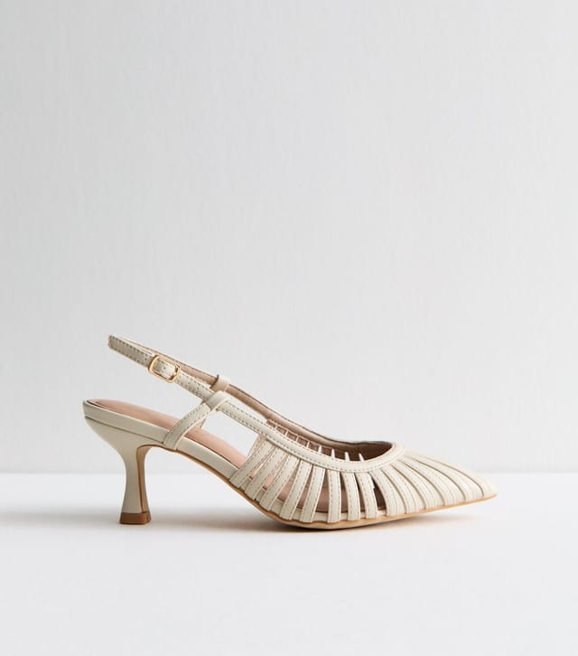 New Look Women's Wide Fit Off White Strap Detail Slingback Court Shoes Vegan New Look - 3