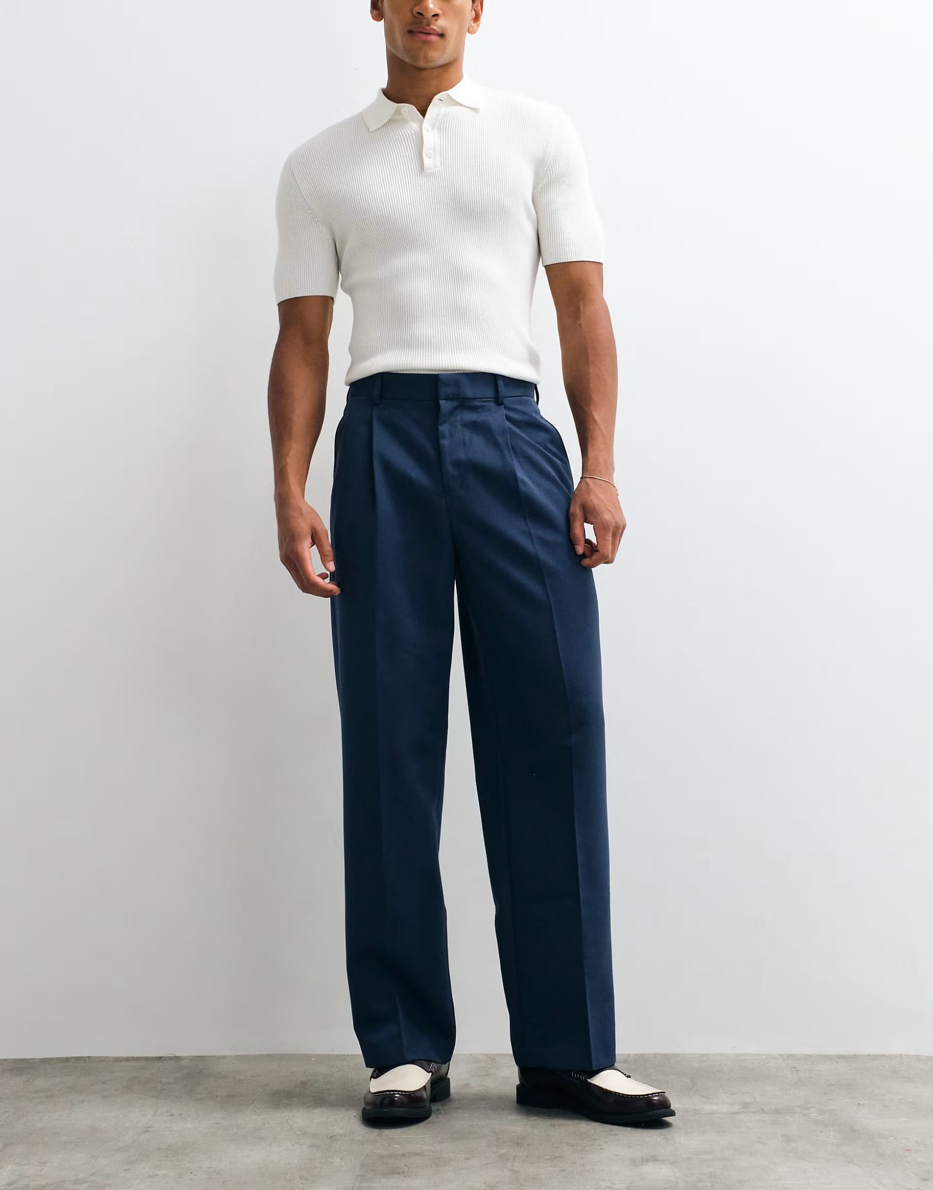 ASOS DESIGN Dark Blue Smart Pleated Wide Leg Trousers