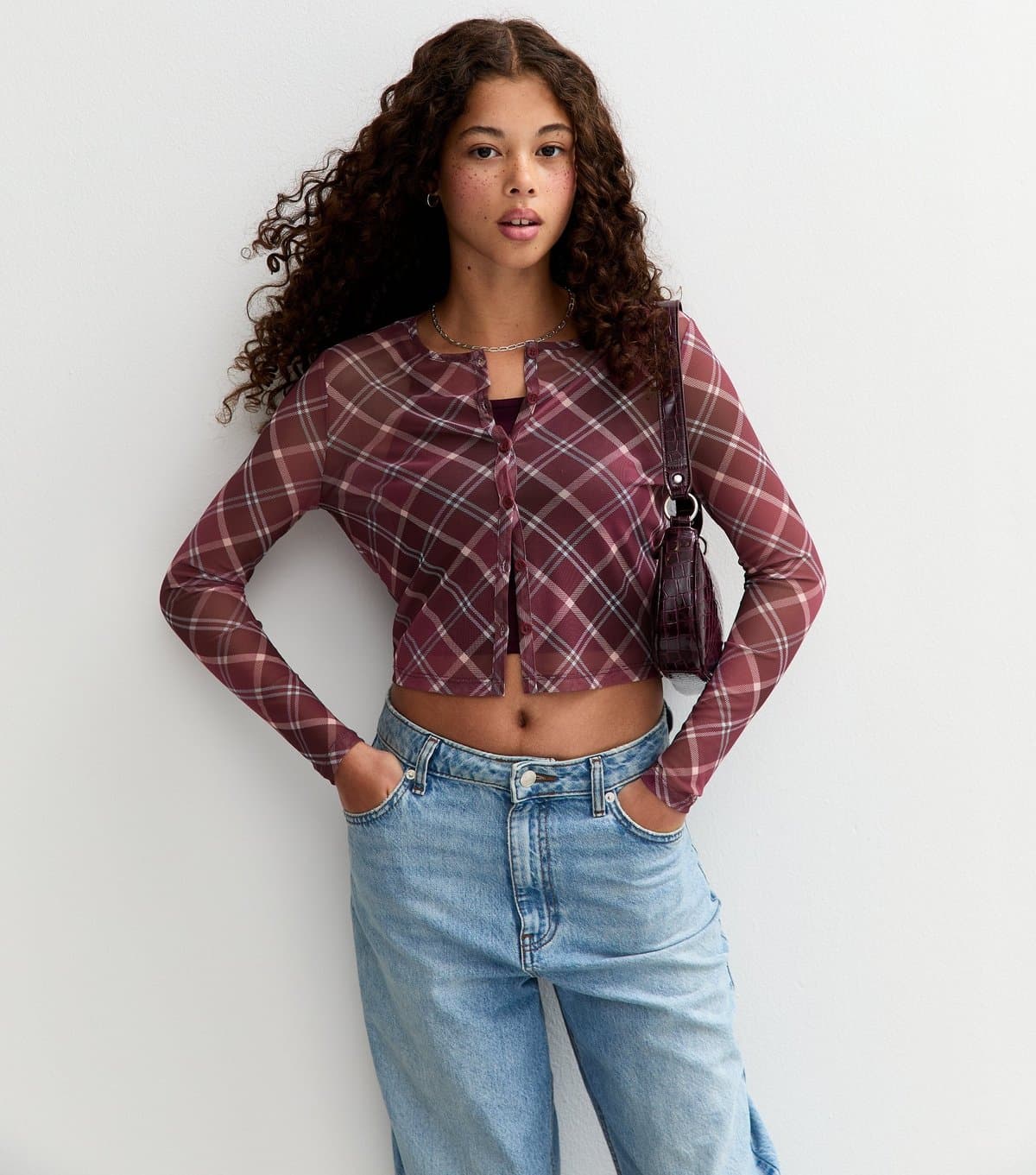 New Look Girls' Pink Mesh Jersey Check Cardigan New Look