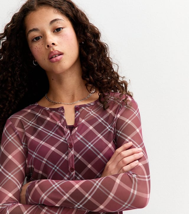 New Look Girls' Pink Mesh Jersey Check Cardigan New Look - 2