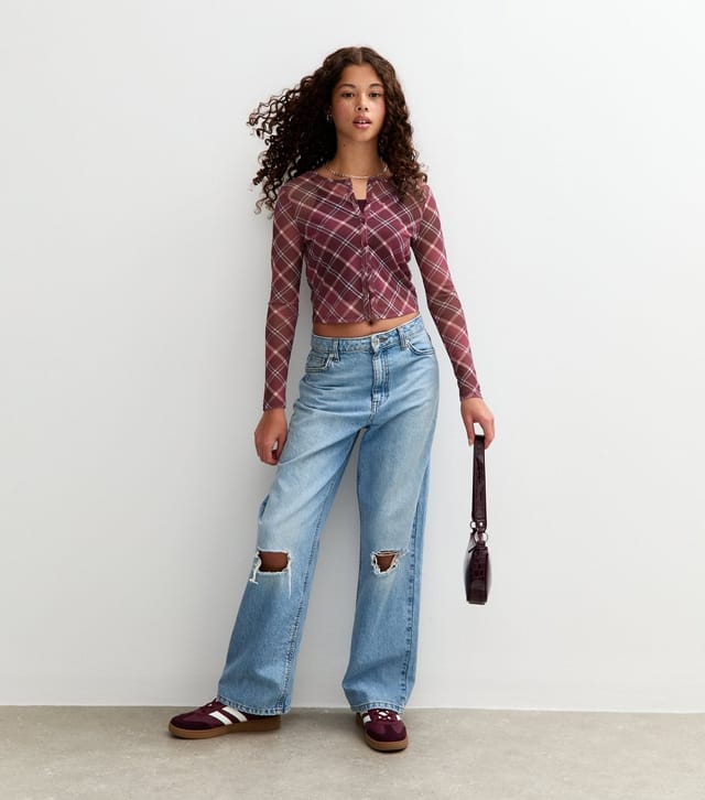 New Look Girls' Pink Mesh Jersey Check Cardigan New Look - 3