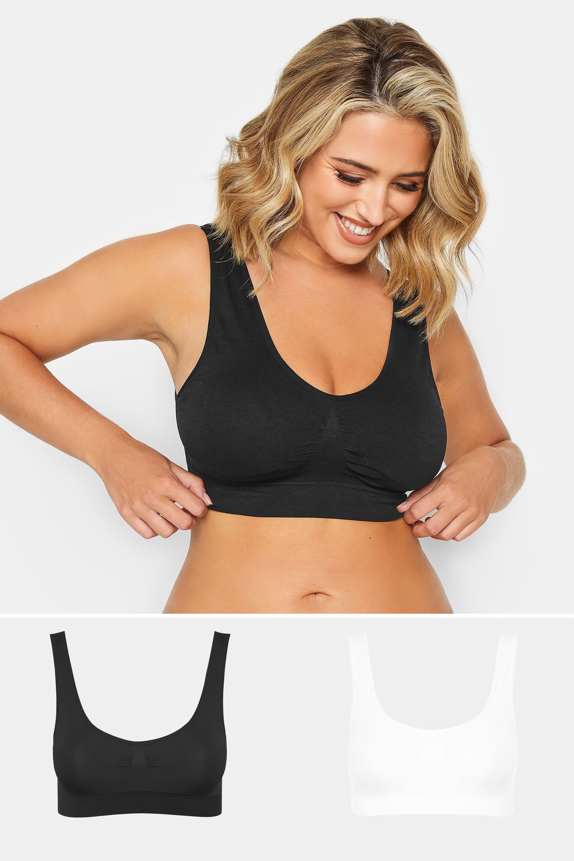 Yours 2 Pack Plus Size White & Black Seamless Padded Nonwired Bralettes