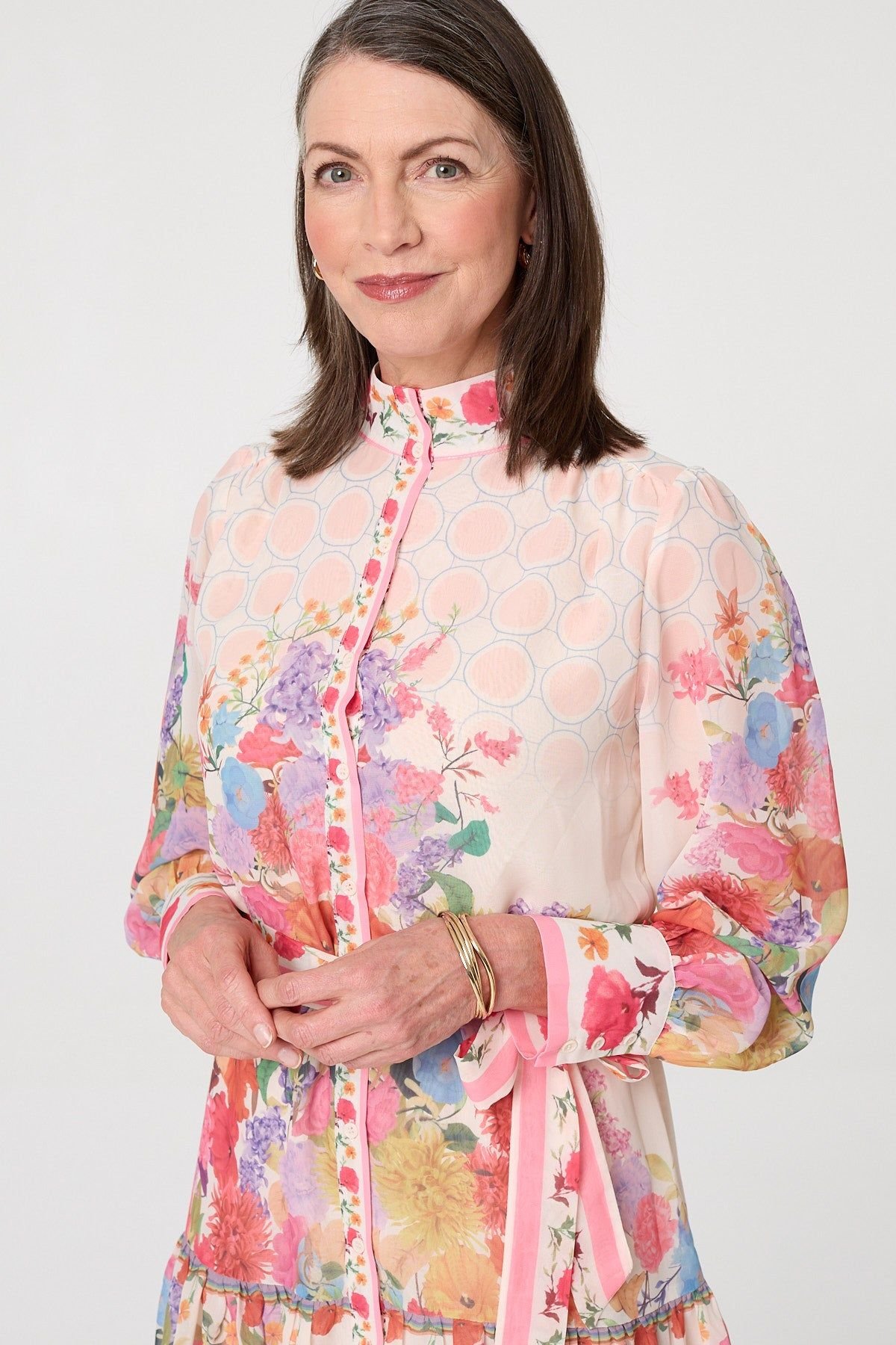 Izabel London Izabel London Women's Floral Frill Hem Knee Length Shirt Dress in Orange - 2