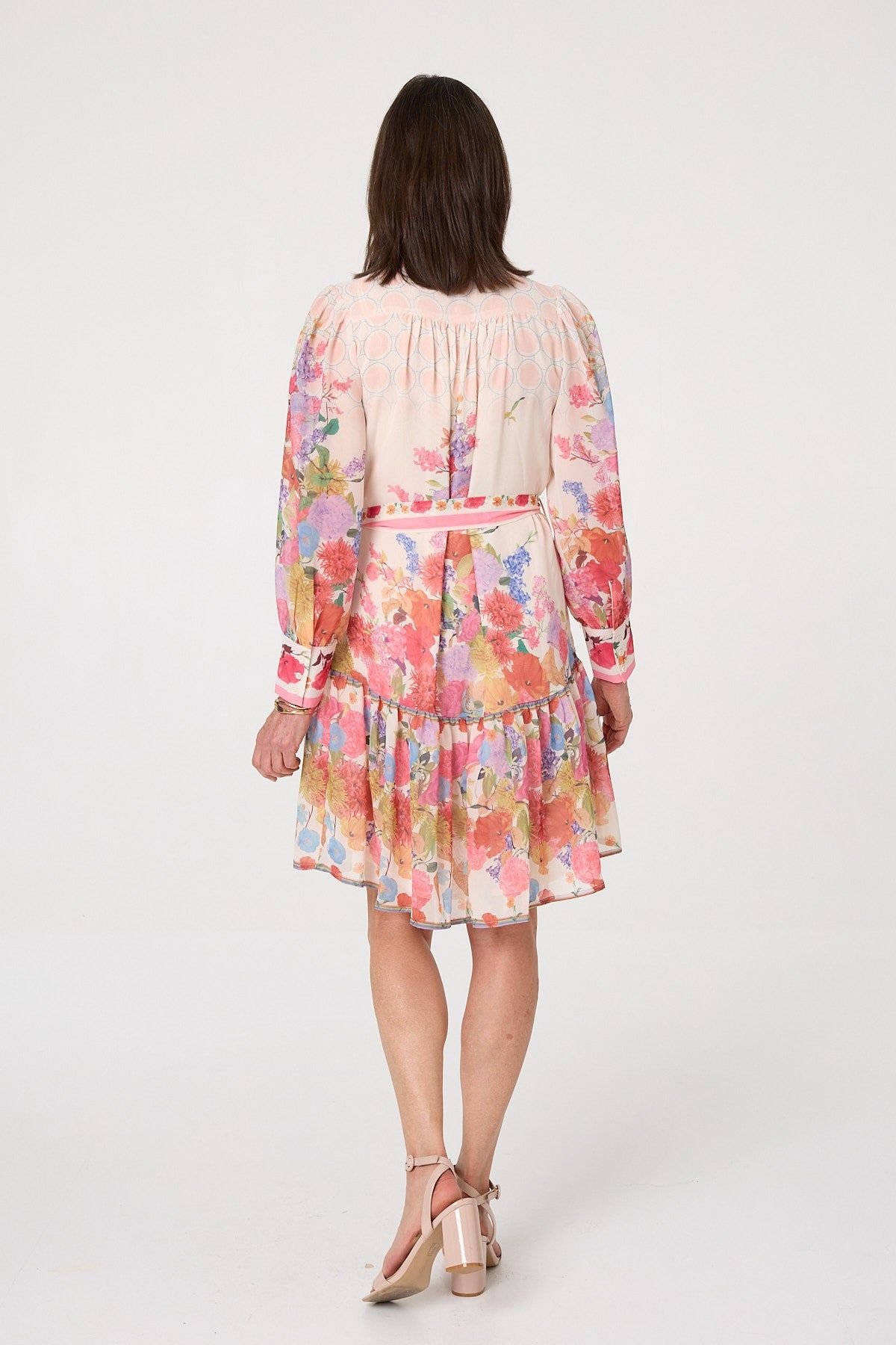 Izabel London Izabel London Women's Floral Frill Hem Knee Length Shirt Dress in Orange - 3