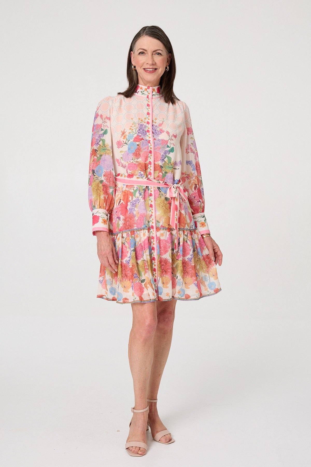 Izabel London Izabel London Women's Floral Frill Hem Knee Length Shirt Dress in Orange - 4