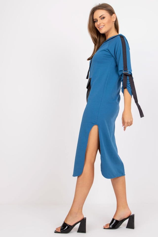 Love Lace Love Lace Women's Hooded Sweatshirt Dress with Adjustable Cuffs in Blue - 2