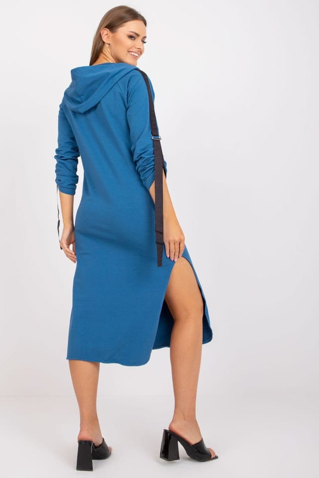 Love Lace Love Lace Women's Hooded Sweatshirt Dress with Adjustable Cuffs in Blue - 3