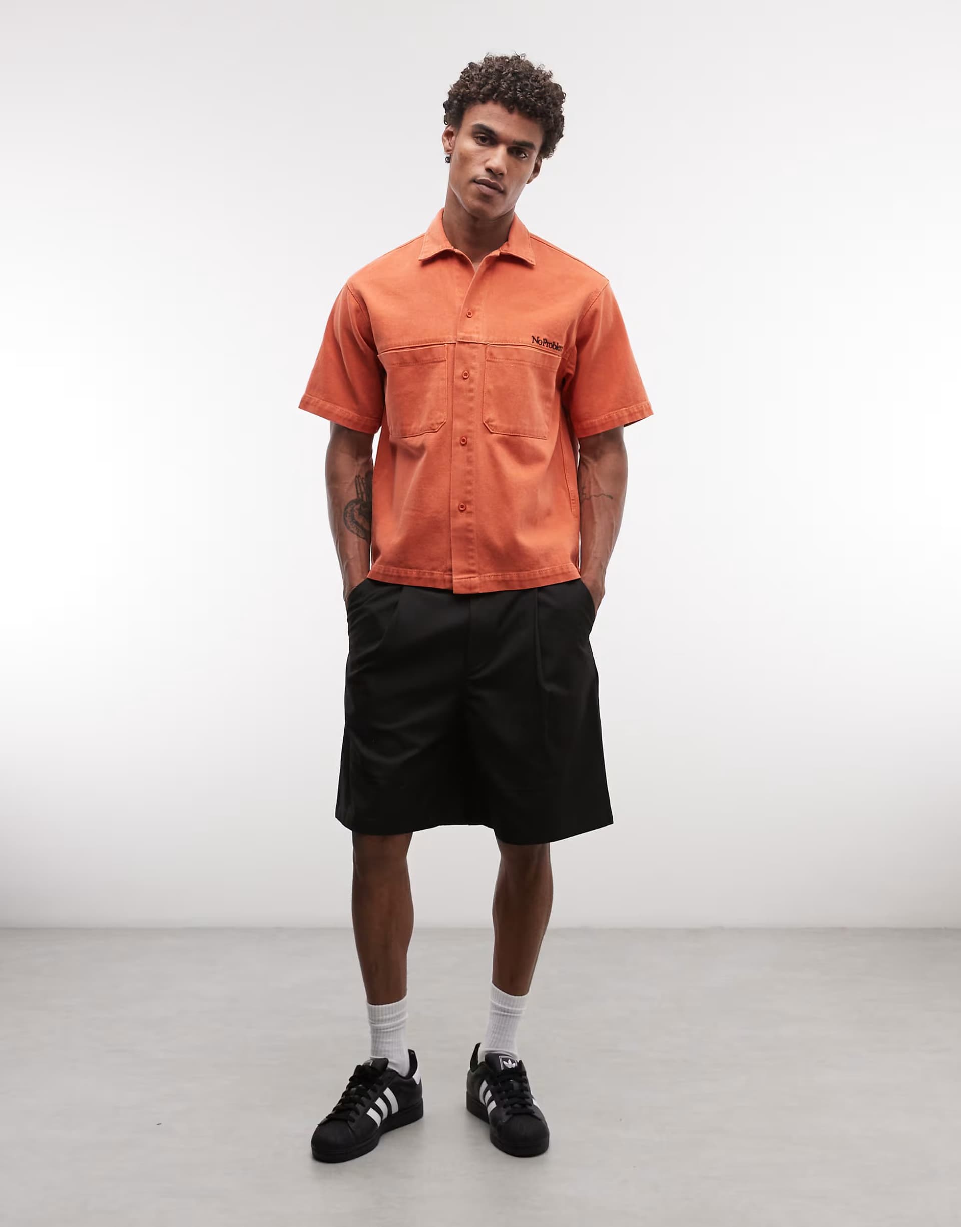 ASOS No Problemo denim worker shirt in coral