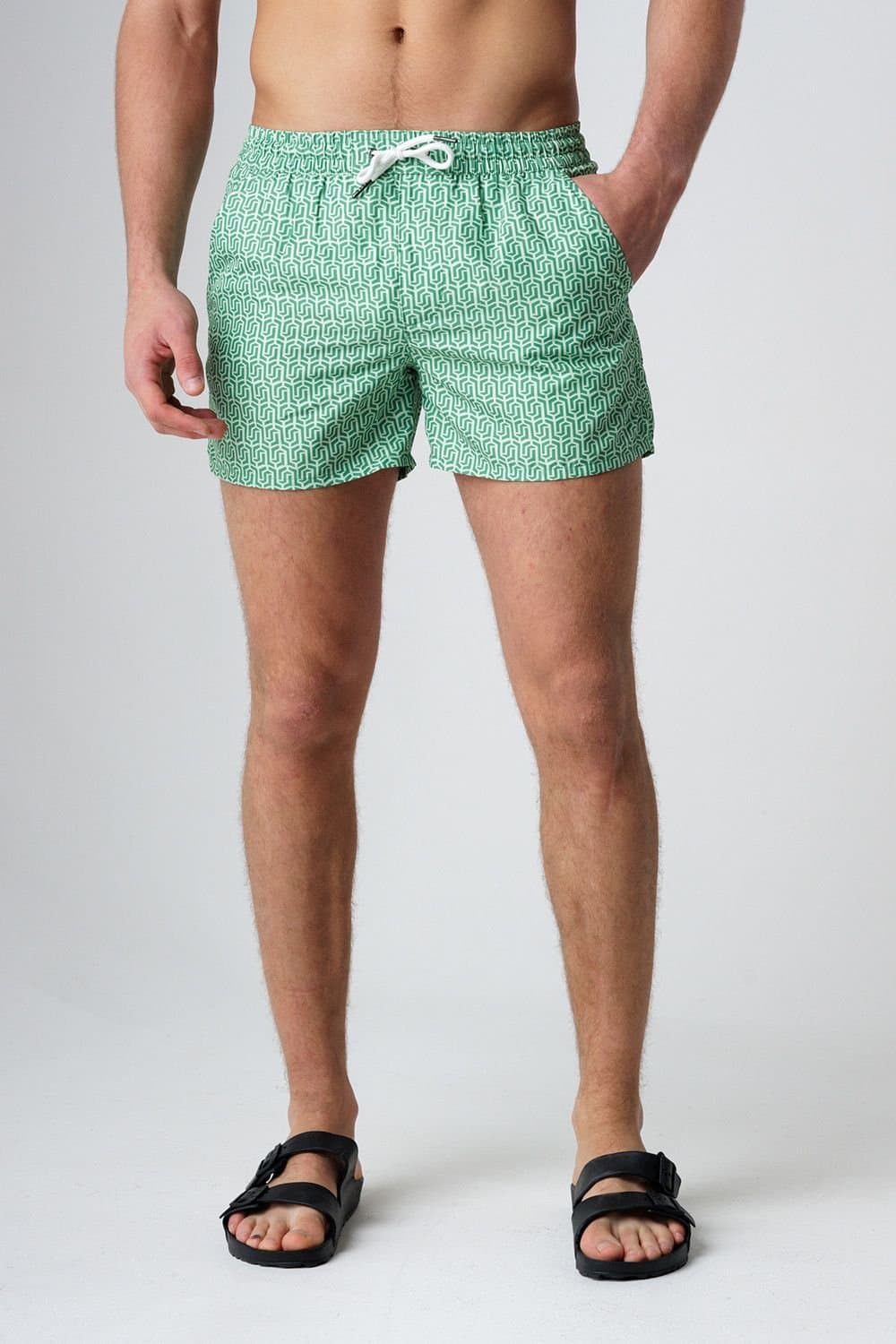 Influence Influence Men's Elasticated Geometric Print Swim Shorts in Green