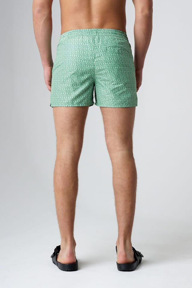 Influence Influence Men's Elasticated Geometric Print Swim Shorts in Green - 2