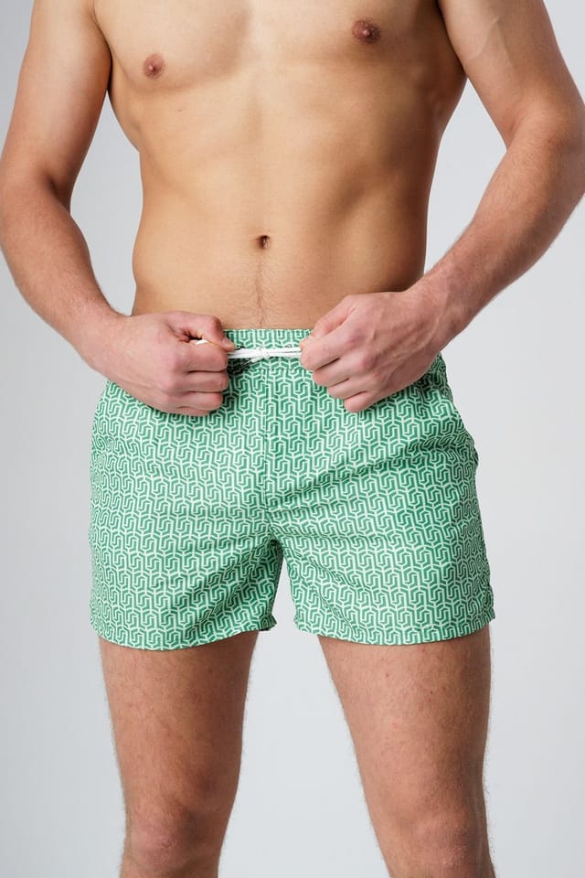 Influence Influence Men's Elasticated Geometric Print Swim Shorts in Green - 3