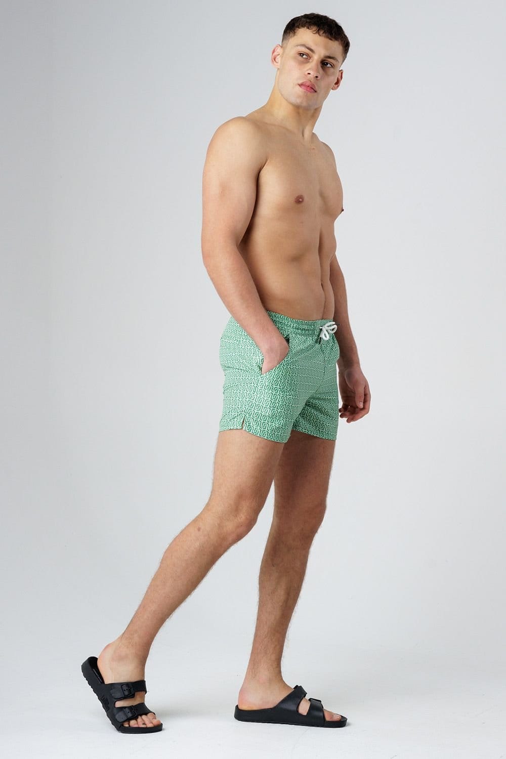 Influence Influence Men's Elasticated Geometric Print Swim Shorts in Green - 4