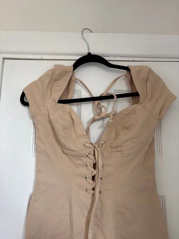 ASOS ASOS Luxe women’s beige denim mini summer dress lace up size Uk 8