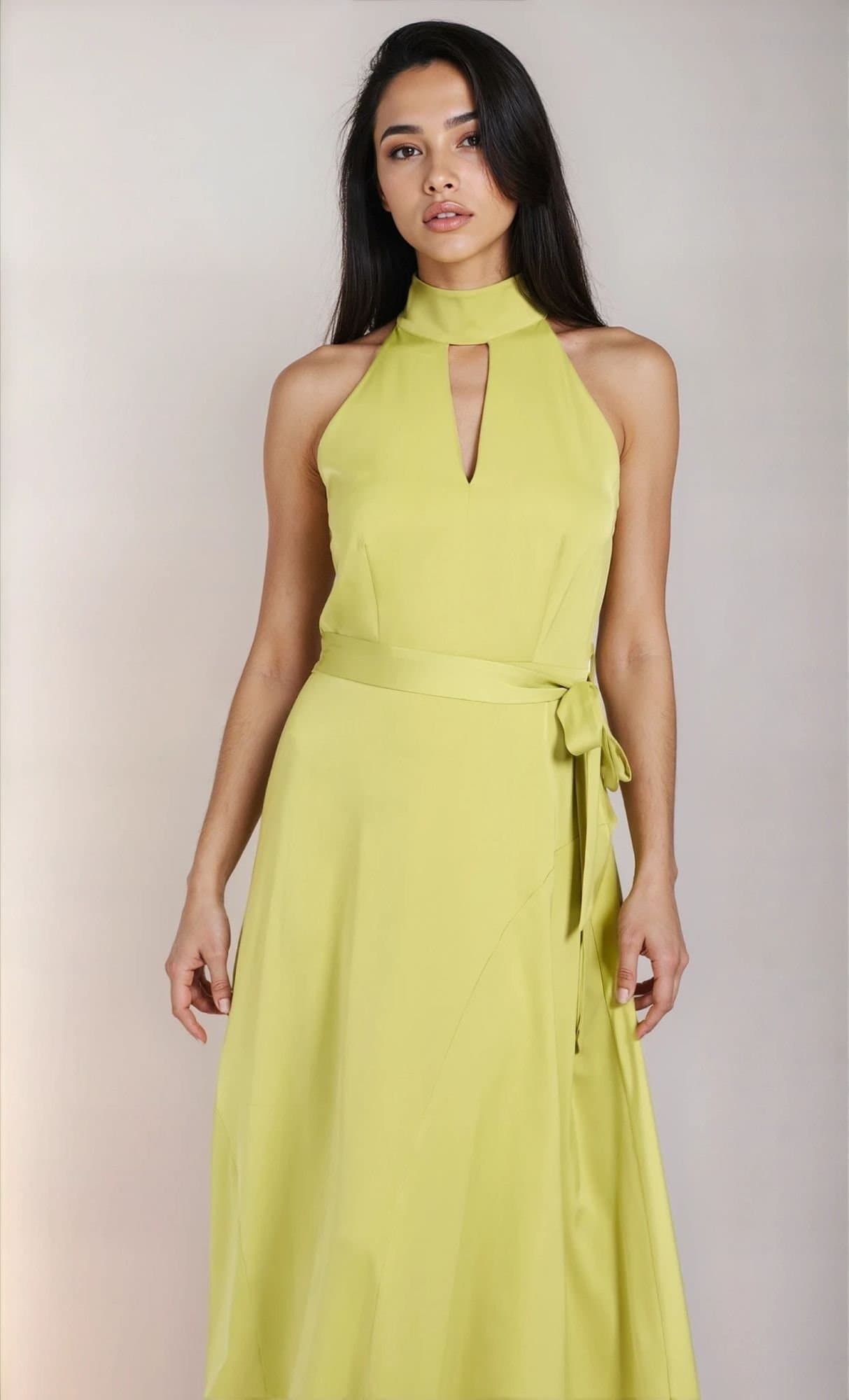 Little Mistress Little Mistress Women's Olive Satin Midaxi Dress