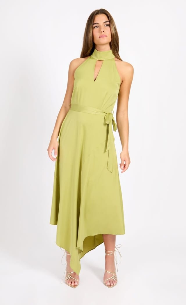 Little Mistress Little Mistress Women's Olive Satin Midaxi Dress - 3
