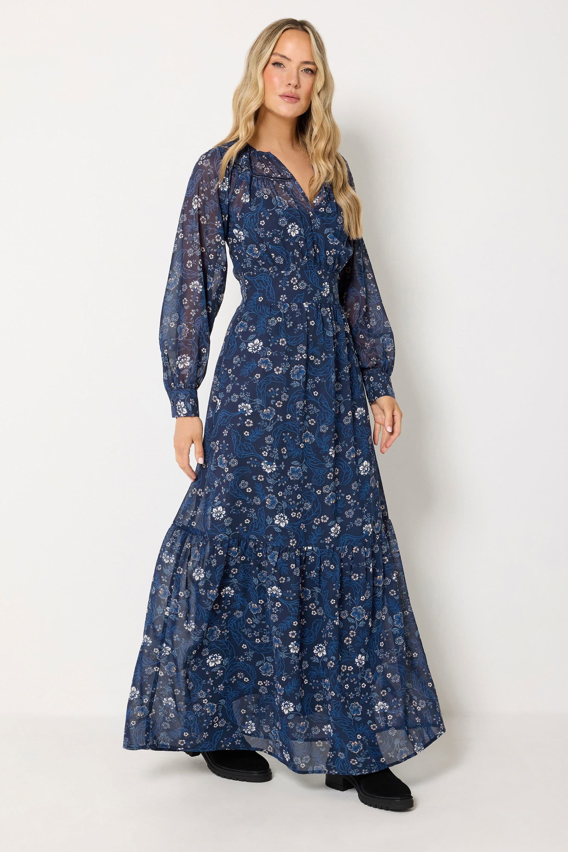 Long Tall Sally Long Tall Sally Women's Tall Floral Sheer Maxi Dress in Mid Navy