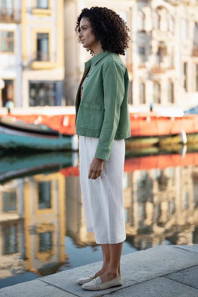 Yumi Yumi Women's Green Canvas Jacket With Patch Pockets - 2