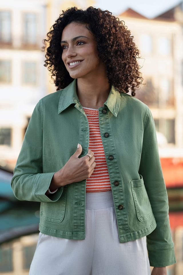 Yumi Yumi Women's Green Canvas Jacket With Patch Pockets - 3