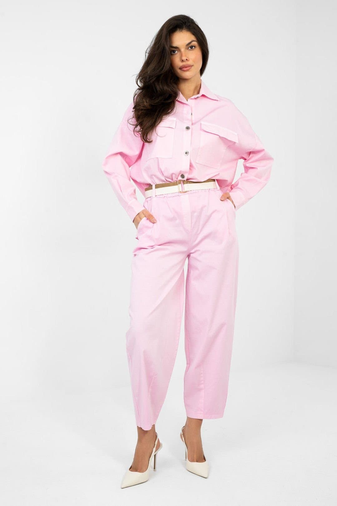 Love Lace Love Lace Women's High Waist Carrot Cut Cotton Trousers in Pink