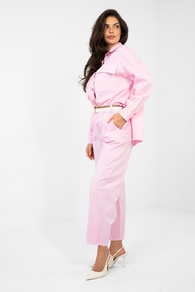 Love Lace Love Lace Women's High Waist Carrot Cut Cotton Trousers in Pink - 2