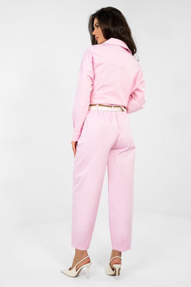 Love Lace Love Lace Women's High Waist Carrot Cut Cotton Trousers in Pink - 3
