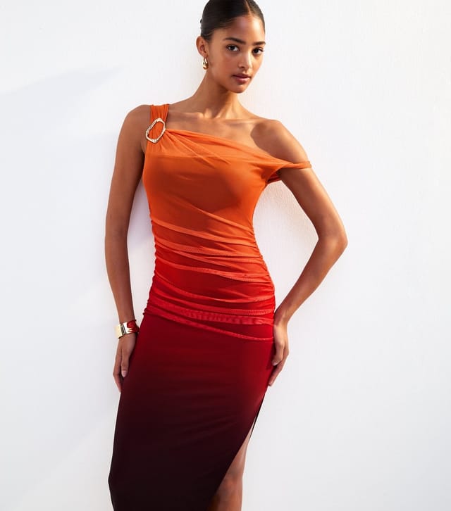 New Look Women's Orange Ombre Mesh Off Shoulder Midi Dress New Look - 3