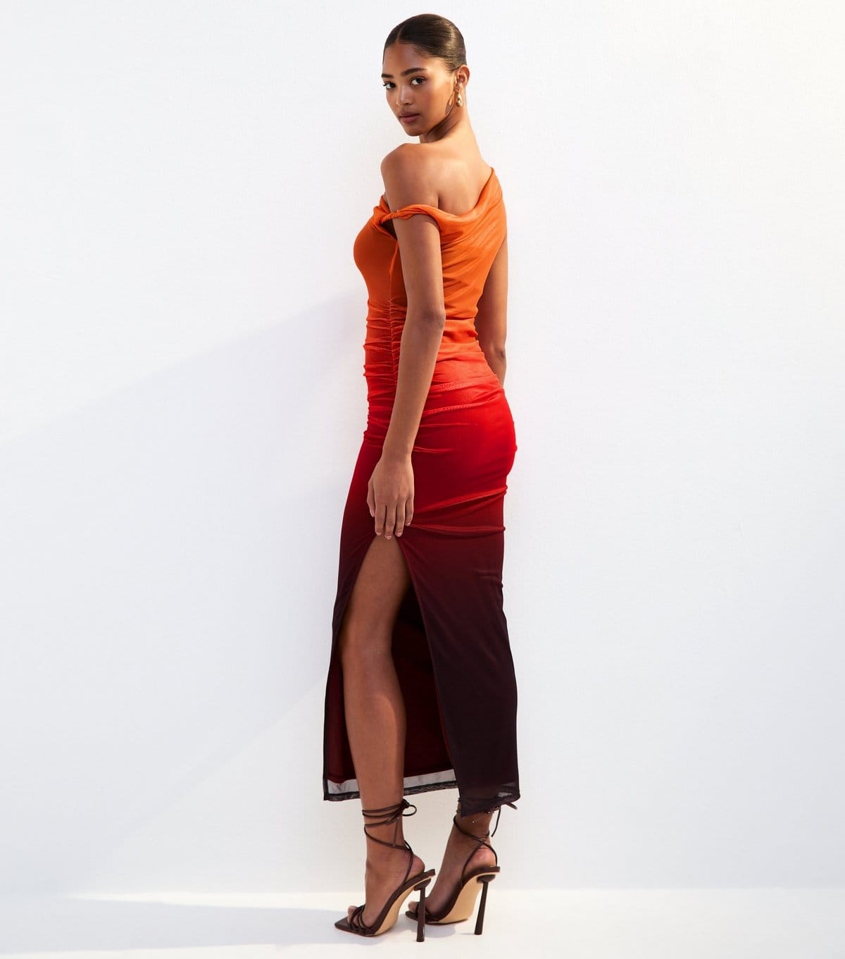 New Look Women's Orange Ombre Mesh Off Shoulder Midi Dress New Look - 4