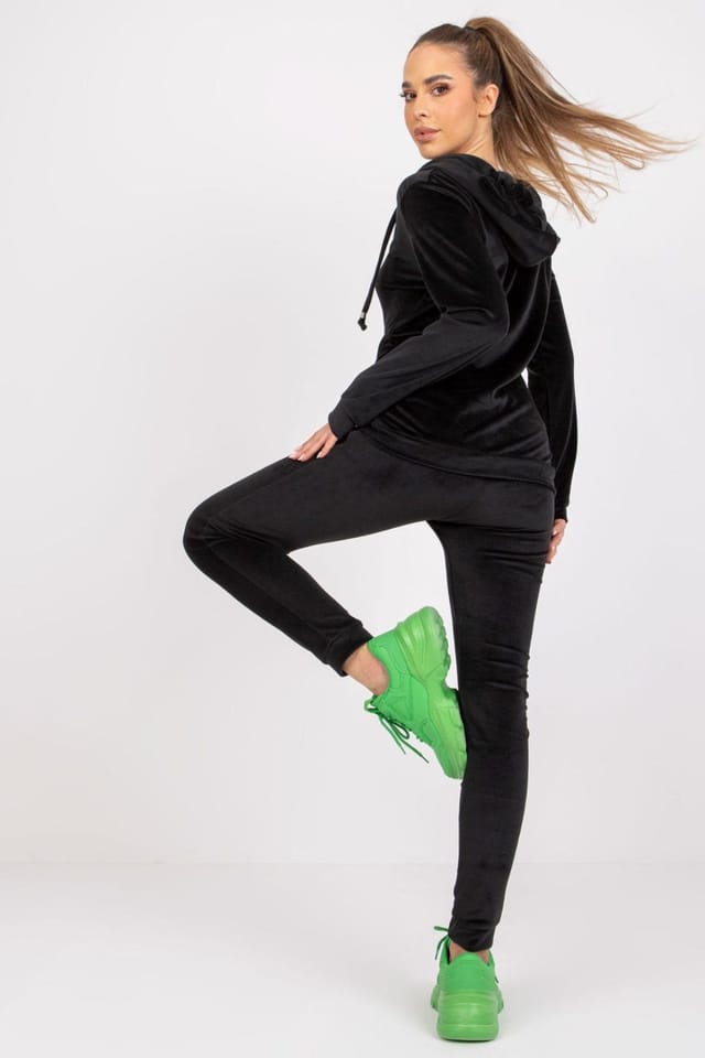 Love Lace Love Lace Women's Velour Zip Hoodie Sweatshirt & Pants Set Style 171059 in Black - 2