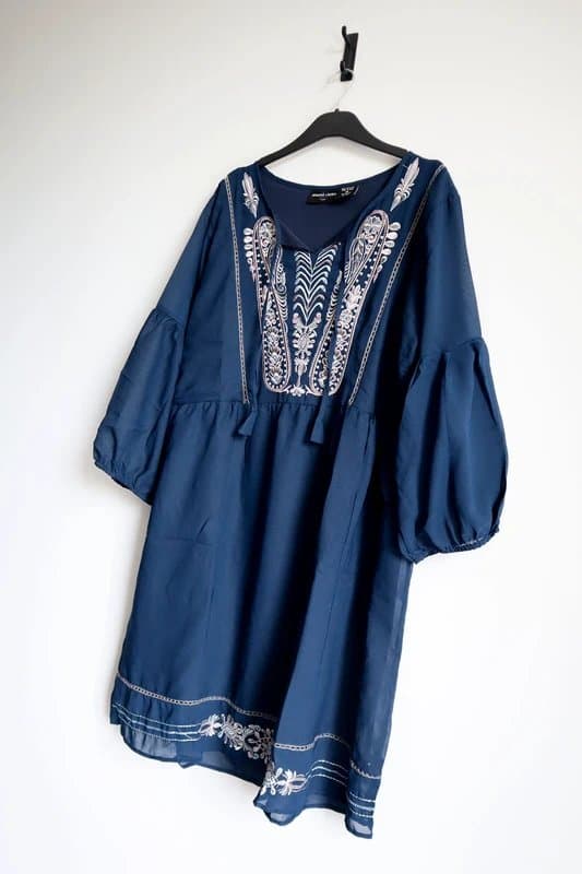 Jennifer Lauren Jennifer Lauren Size 18 (1X) Navy Blue Embroidered Boho Dress