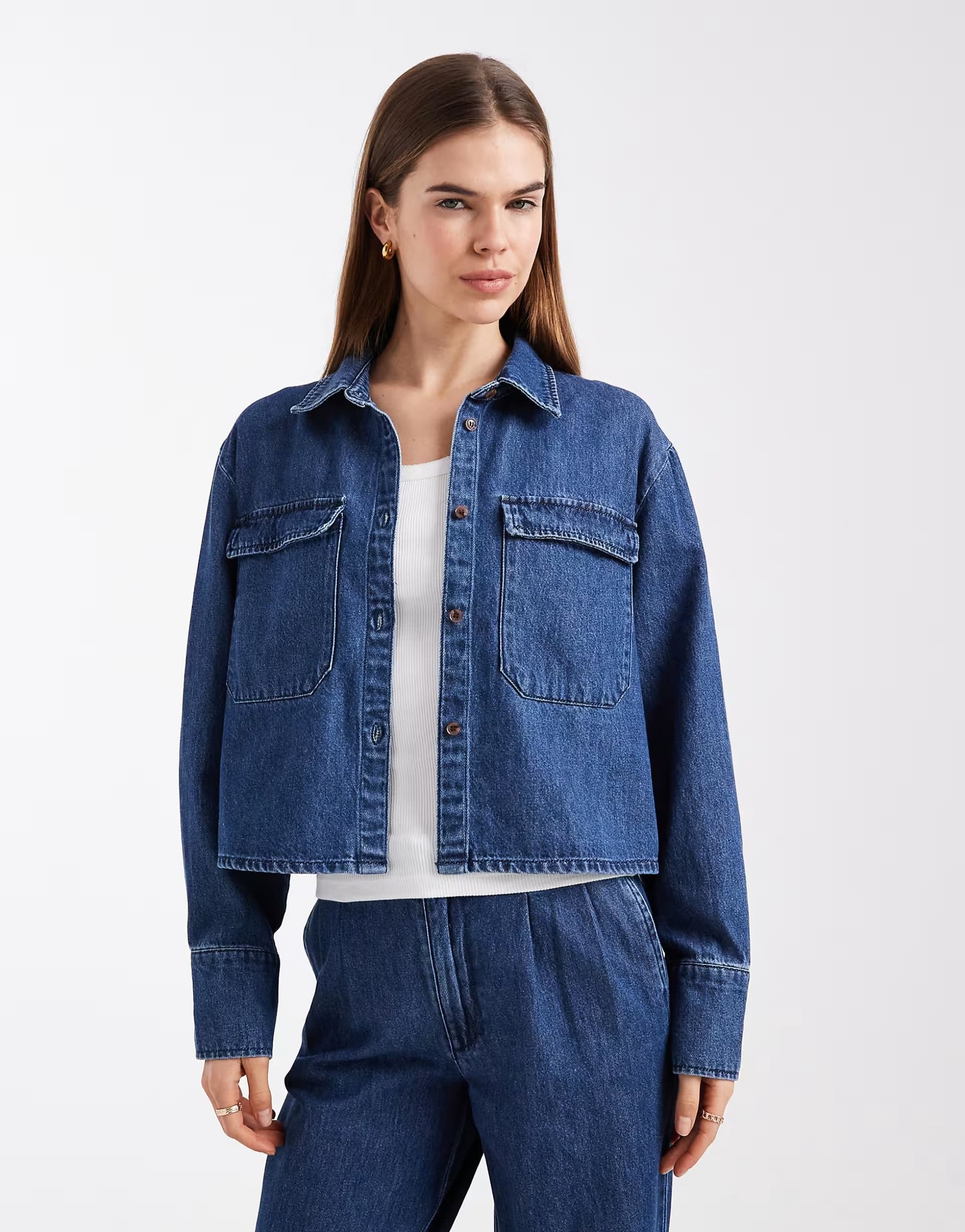 ASOS Vero Moda utility pocket denim shirt co-ord in medium blue denim