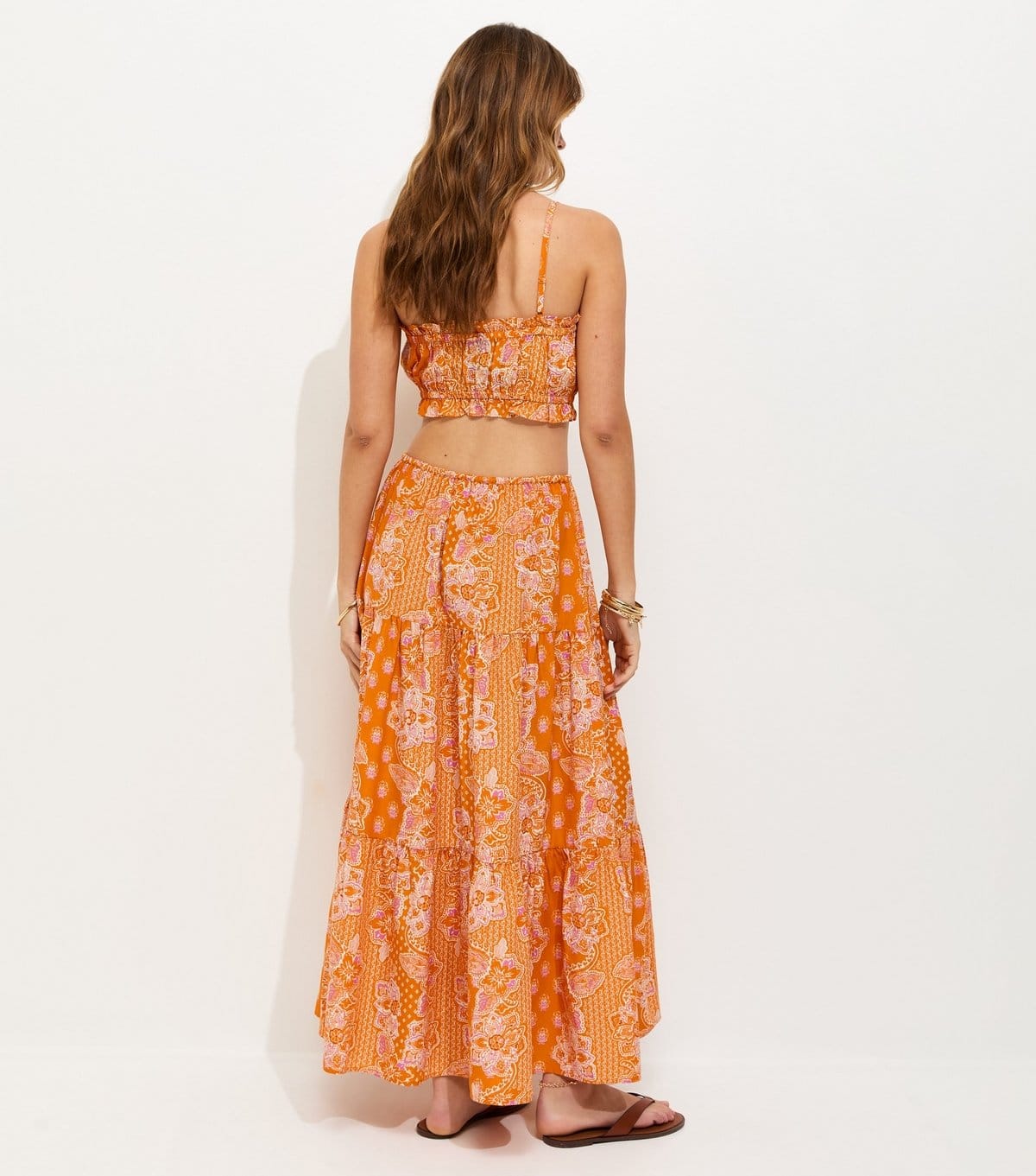 New Look Women's Orange Paisley Print Tiered Maxi Skirt New Look - 4