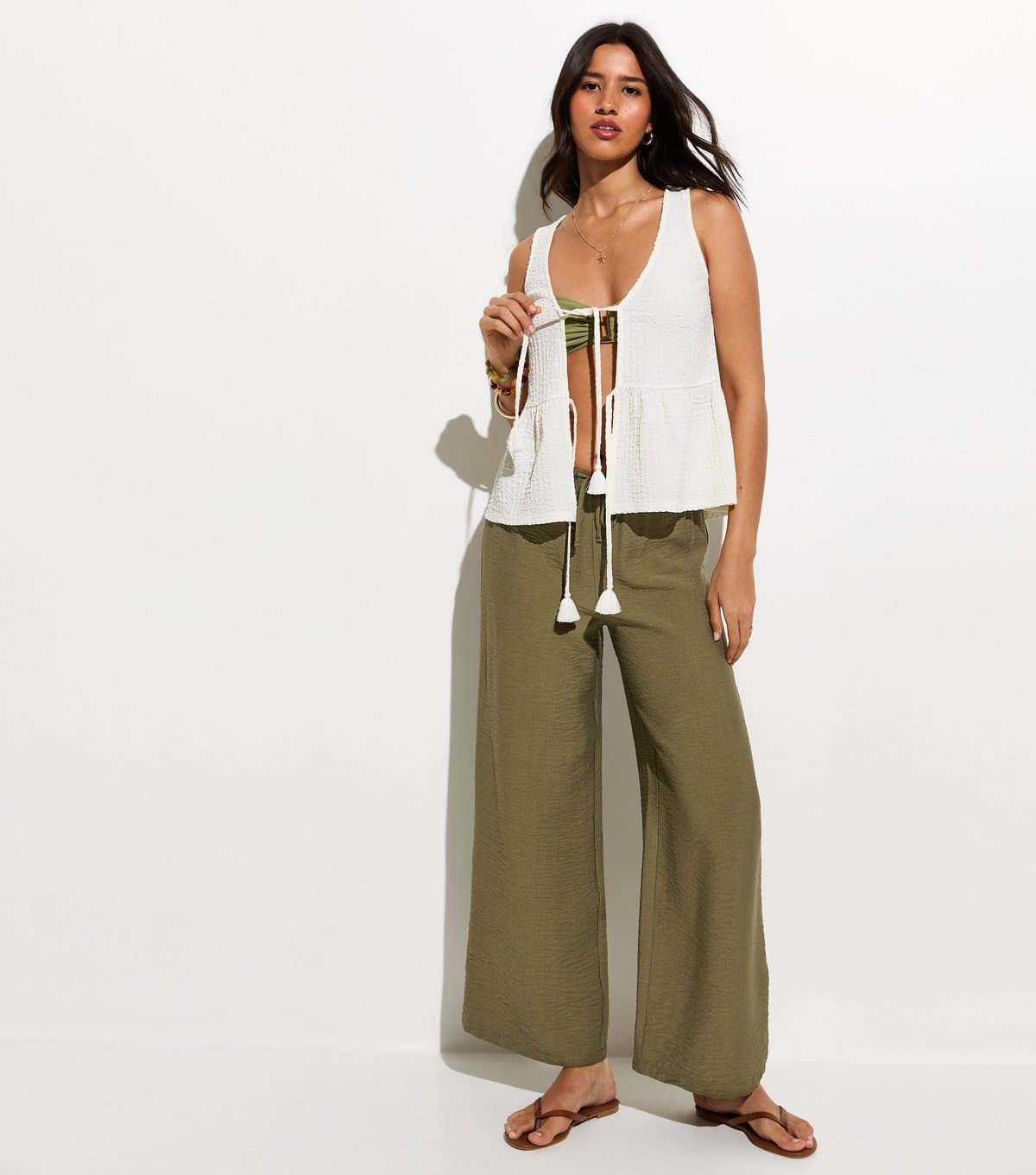 New Look Women's Khaki Wide Leg Trousers New Look