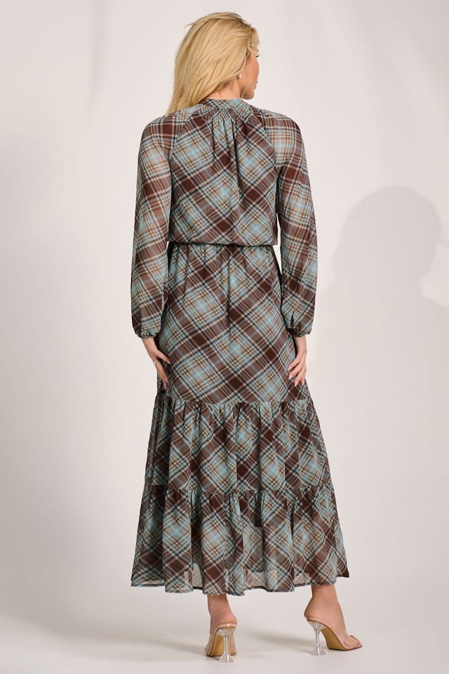 Jolie Moi Jolie Moi Women's Chiffon Long Sleeve Tiered Maxi Dress in Dark Brown - 2