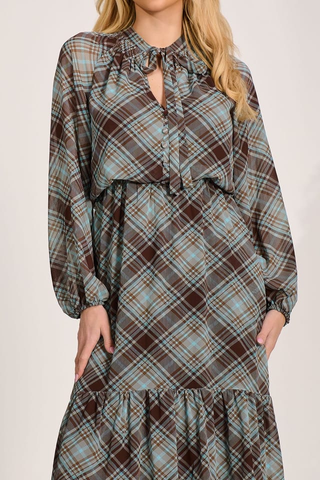 Jolie Moi Jolie Moi Women's Chiffon Long Sleeve Tiered Maxi Dress in Dark Brown - 3