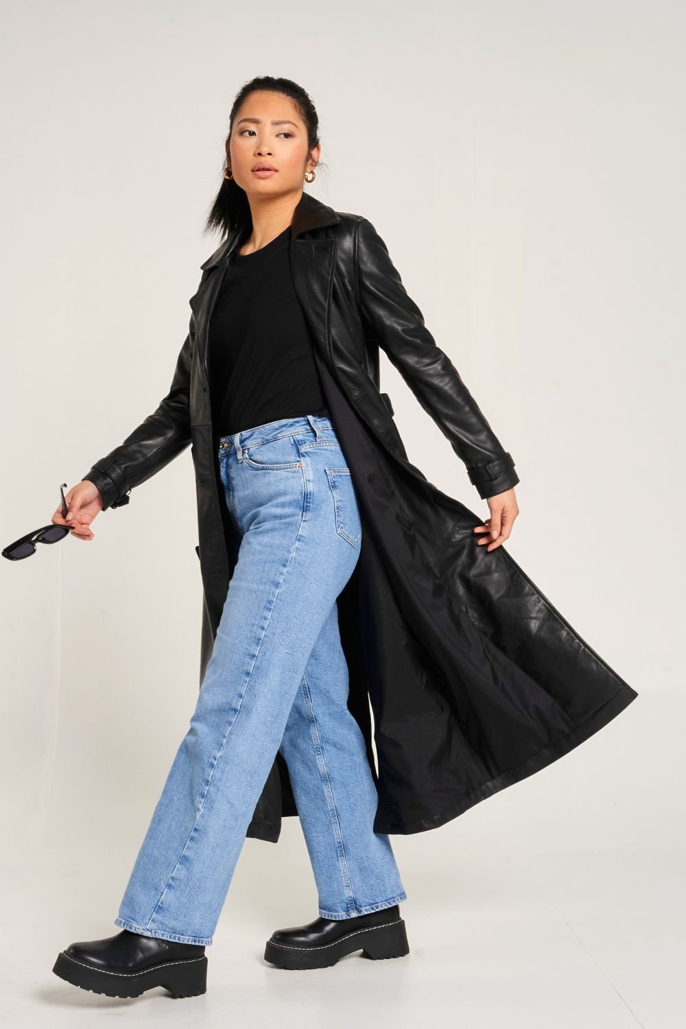 Barneys Originals Barneys Originals Women's Real Leather Trench Coat in Black - 2