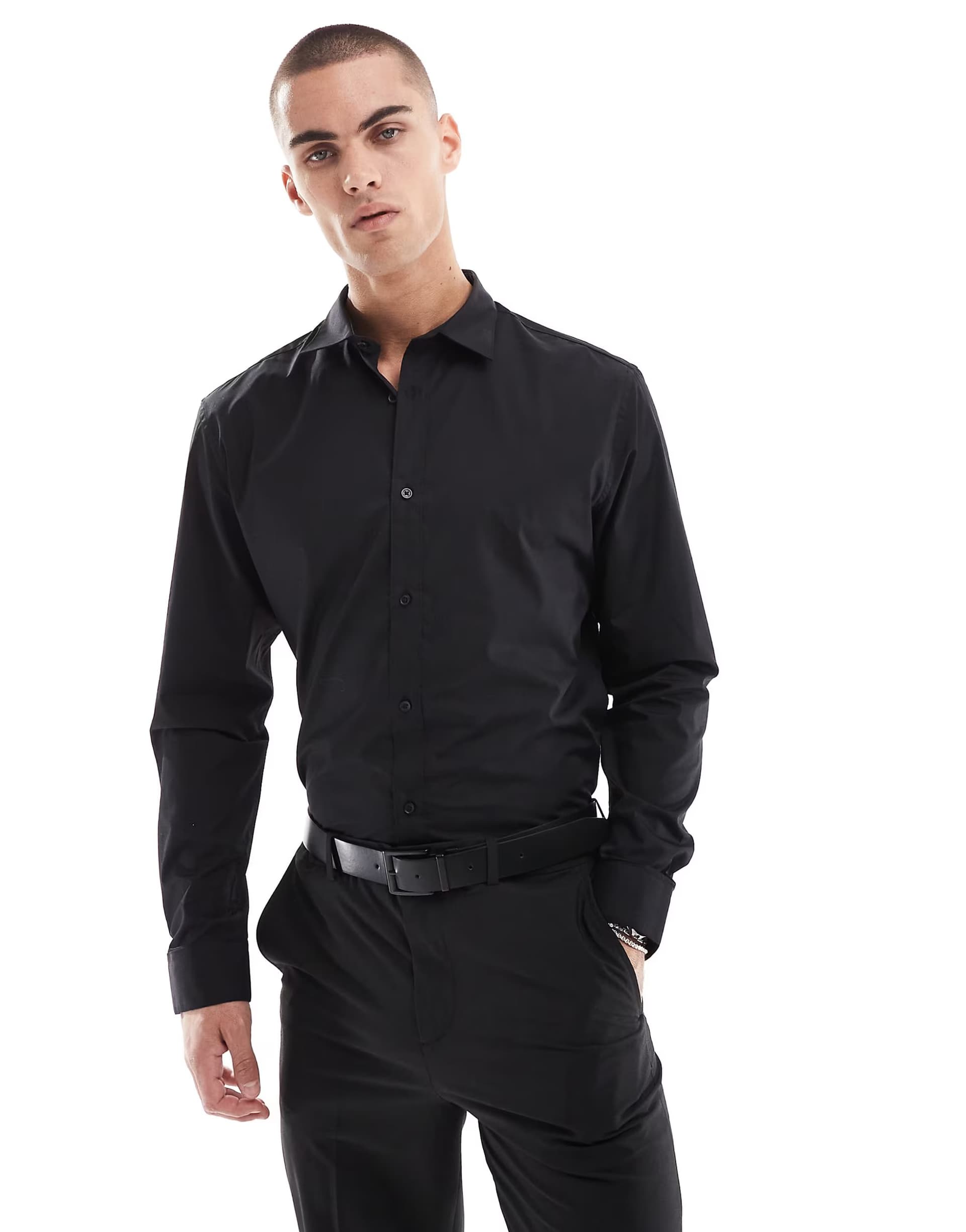 ASOS Jack & Jones slim fit smart shirt in black