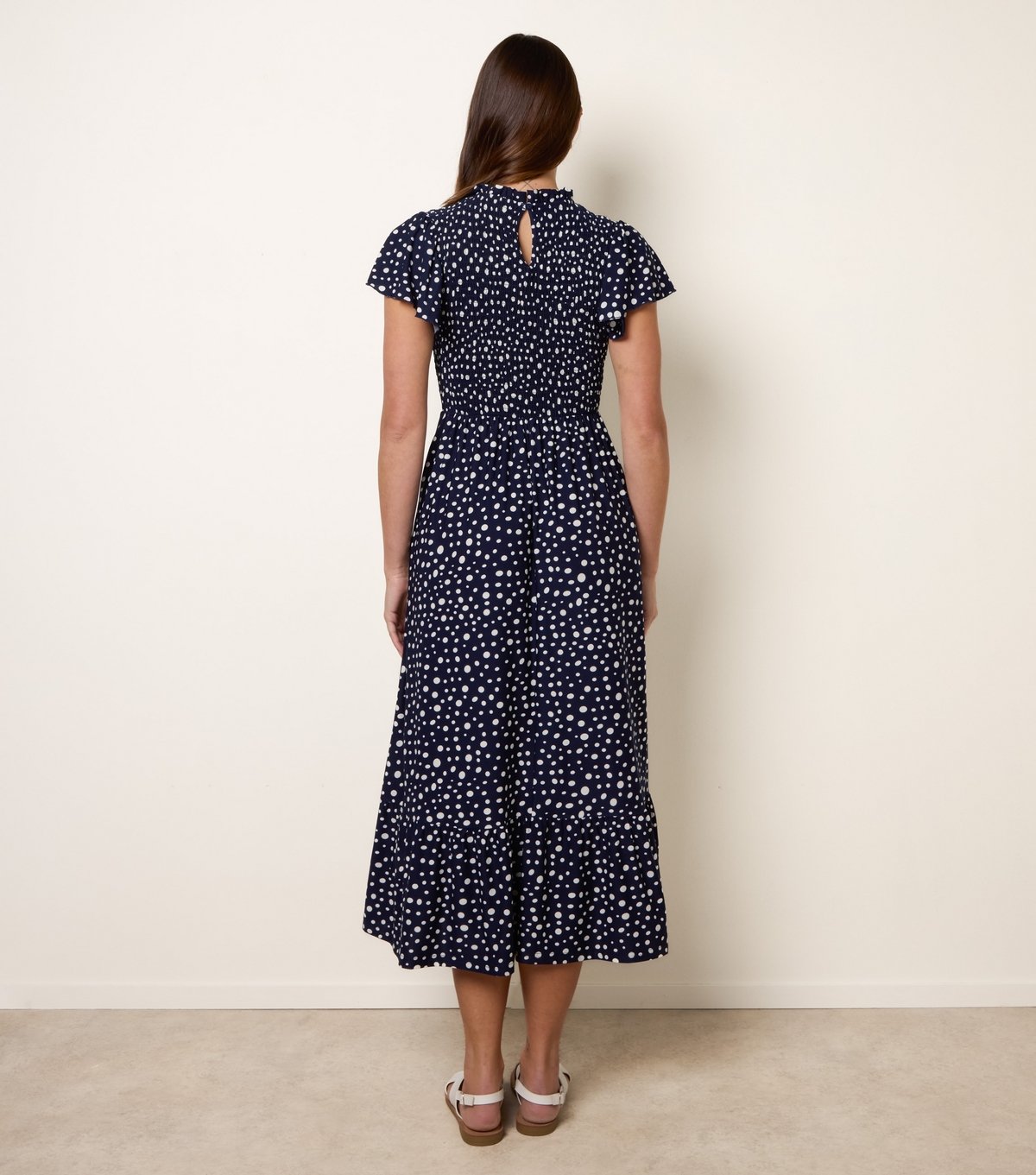 Blue Vanilla Women's Navy Spotty Shirred Midi Dress Blue Vanilla New Look - 4