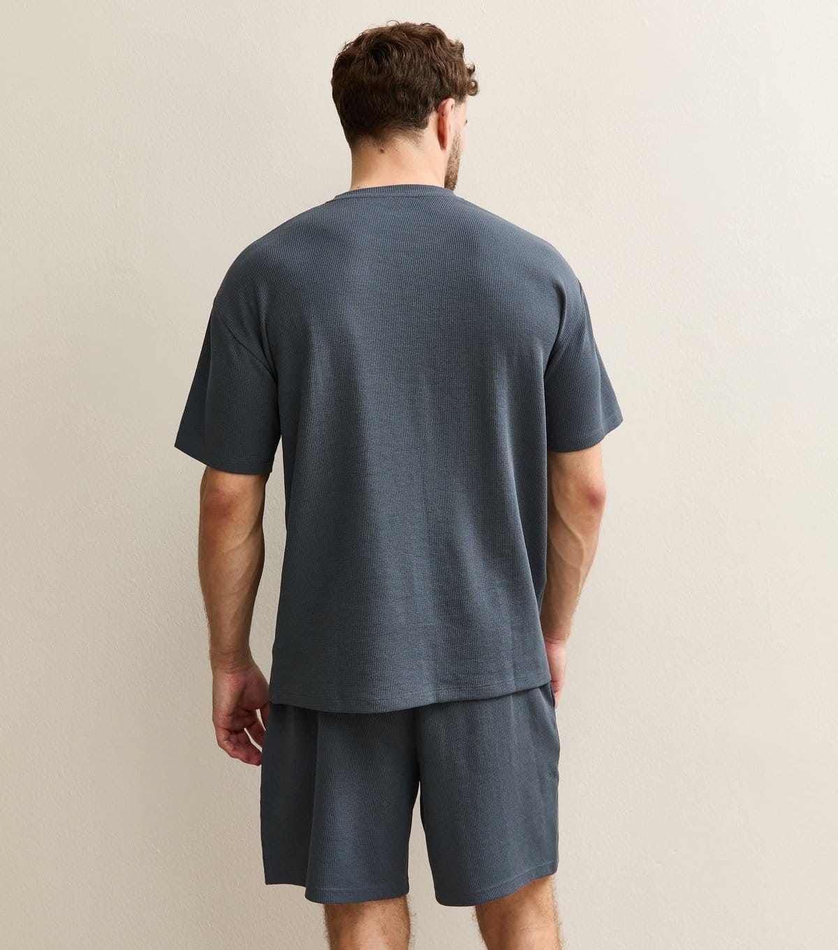 New Look Men's Dark Blue Oversized Waffle Texture T-Shirt New Look - 4