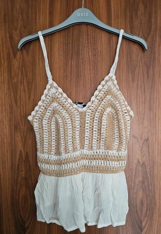 New Look Size 12 New Look Cream and White Crochet Summer Top