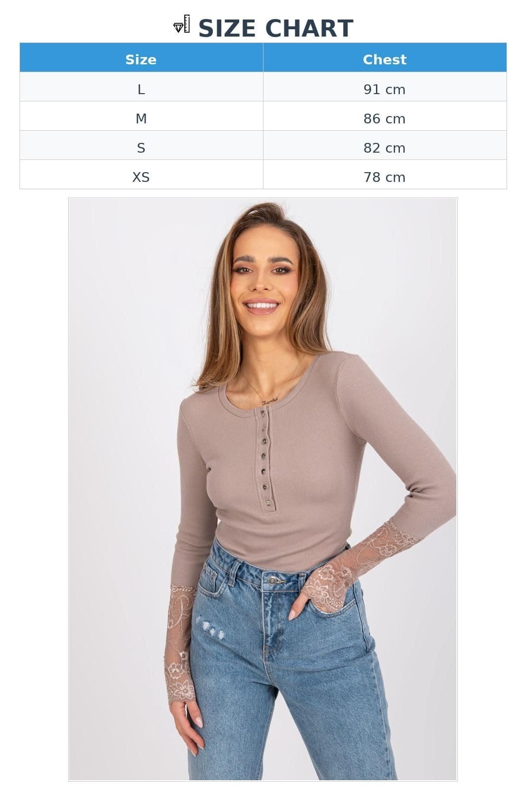 Love Lace Love Lace Women's Ribbed Lace Detail Blouse for Everyday Wear in Beige - 4