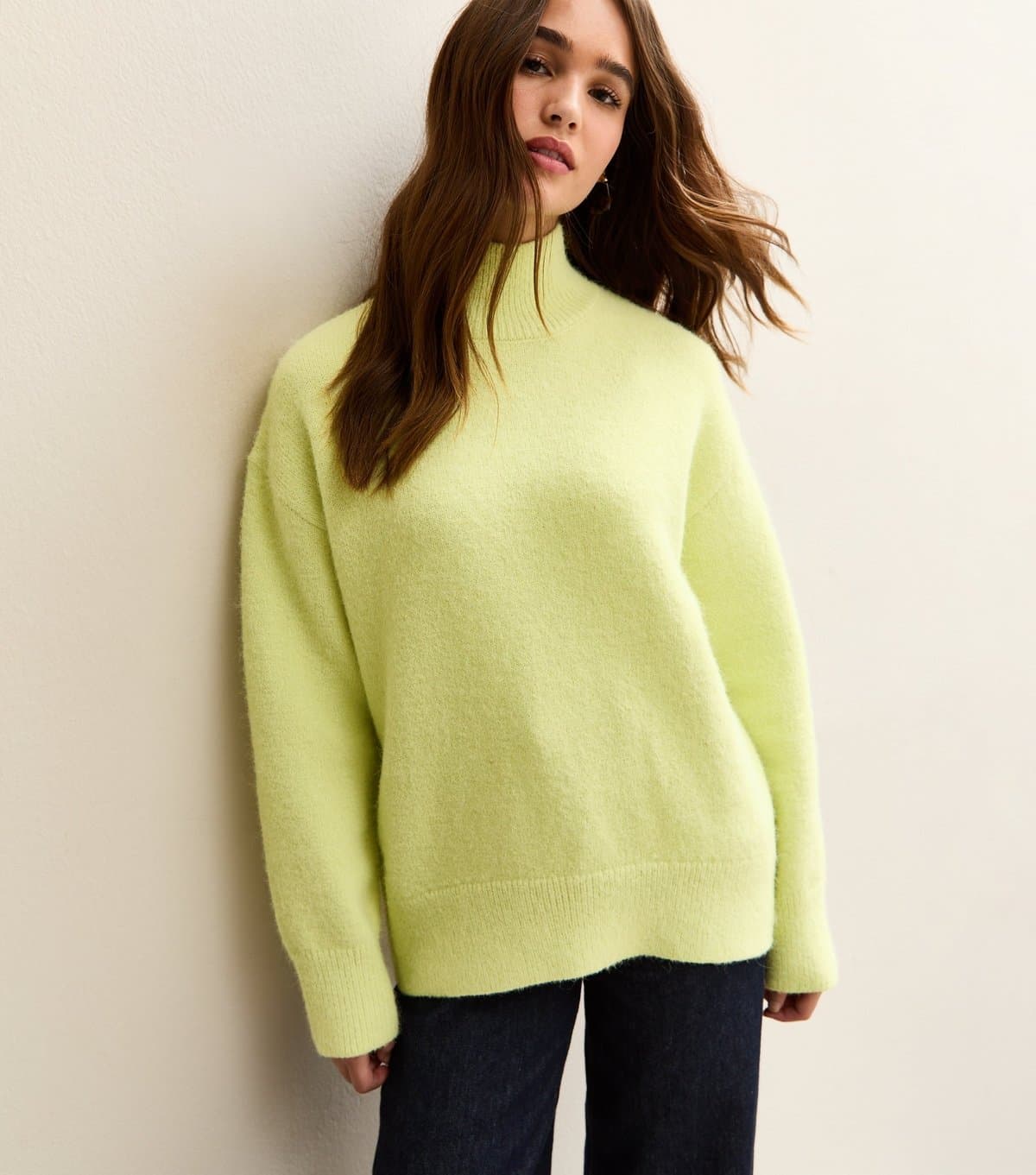 New Look Women's Bright Green Longline High Neck Jumper New Look