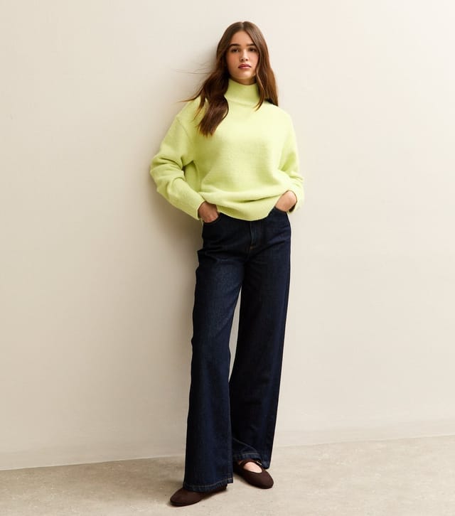 New Look Women's Bright Green Longline High Neck Jumper New Look - 3