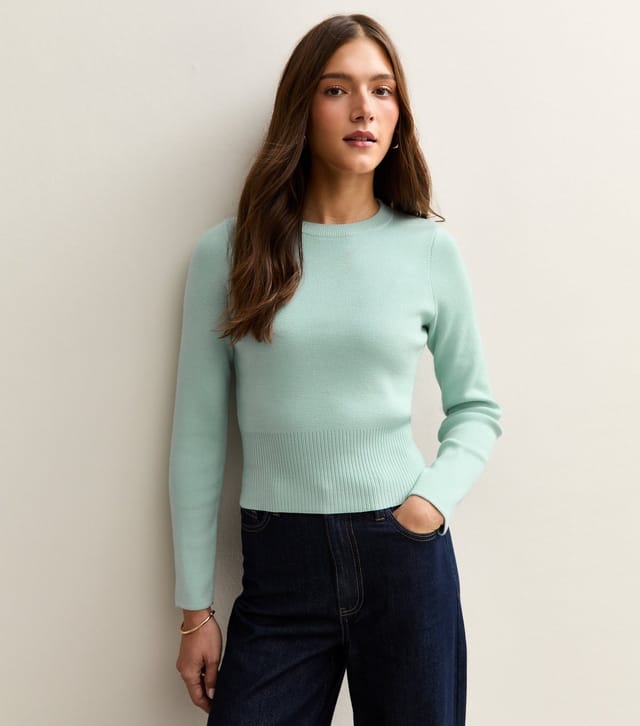 New Look Women's Mint Green Ribbed Knit Crew Neck Jumper New Look - 2