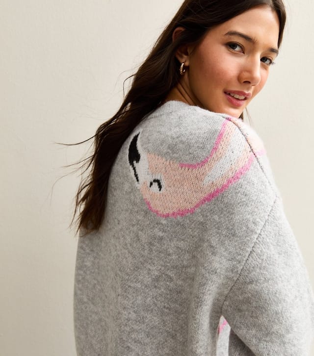 New Look Women's Light Grey Flamingo Slogan Midweight Knit Jumper New Look - 2
